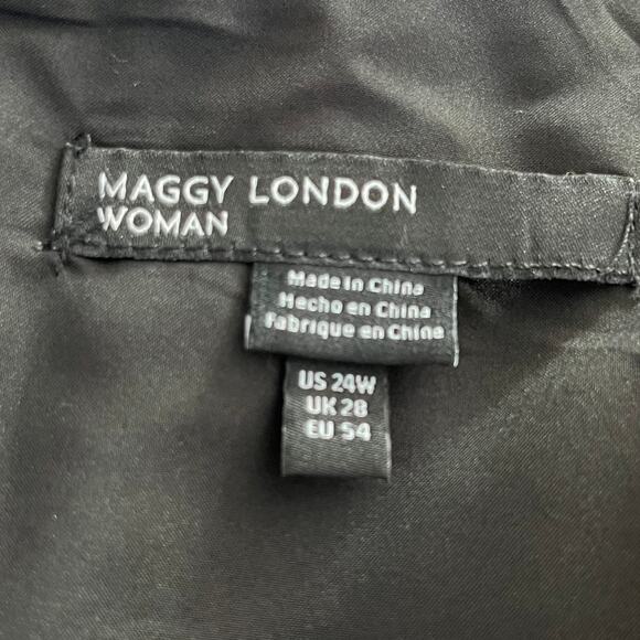 Maggy London Woman Multi Black Floral Asymmetric Charmeuse Midi Dress 24W NWT - Picture 4 of 13